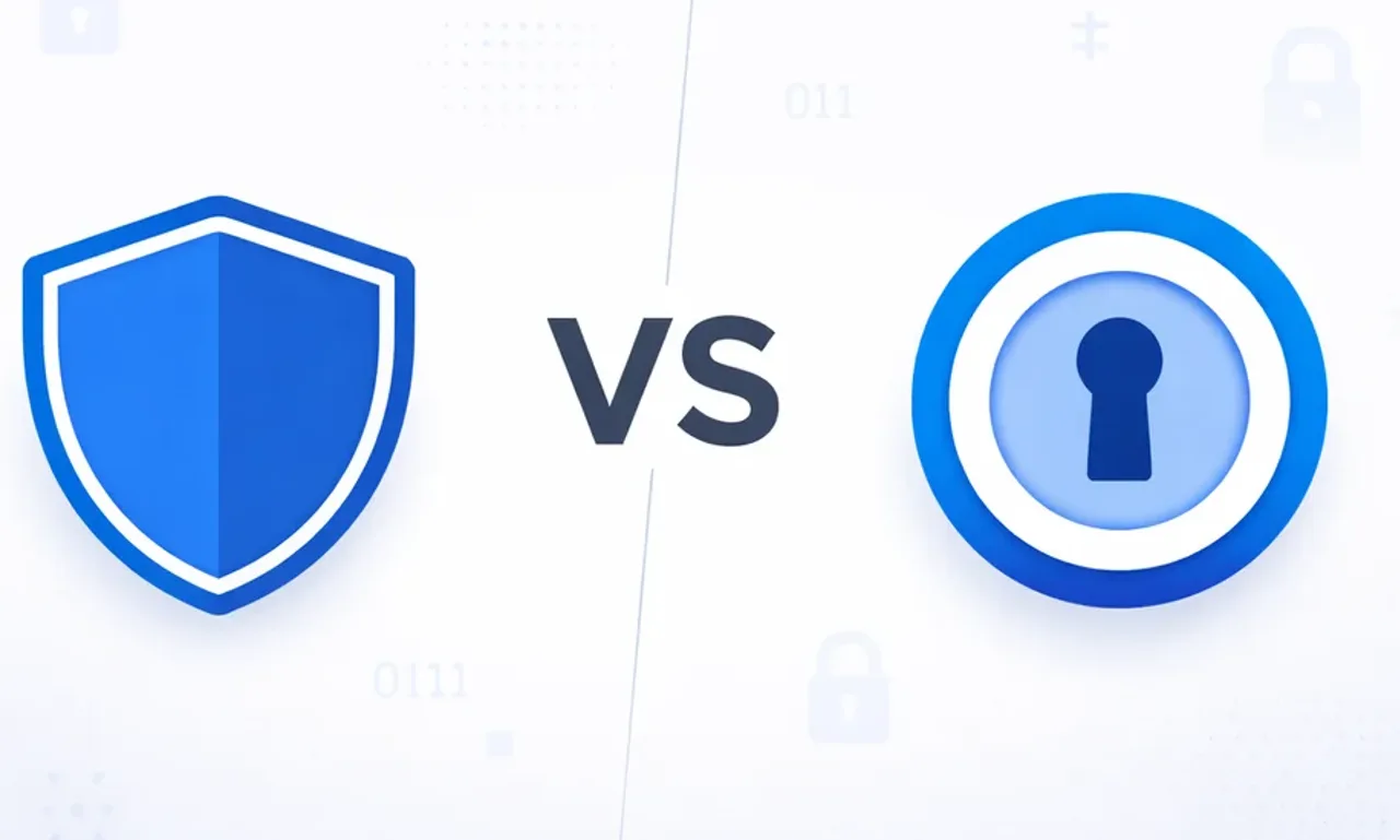 Bitwarden vs 1Password security comparison - shield and keyhole logos side by side