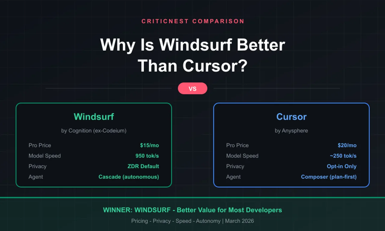Windsurf vs Cursor comparison - why Windsurf is better for most developers in 2026