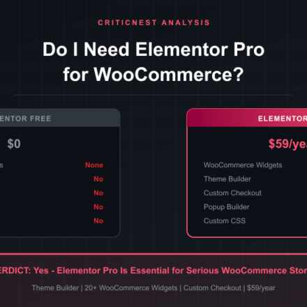 Elementor Free vs Pro for WooCommerce - feature comparison showing why Pro is essential