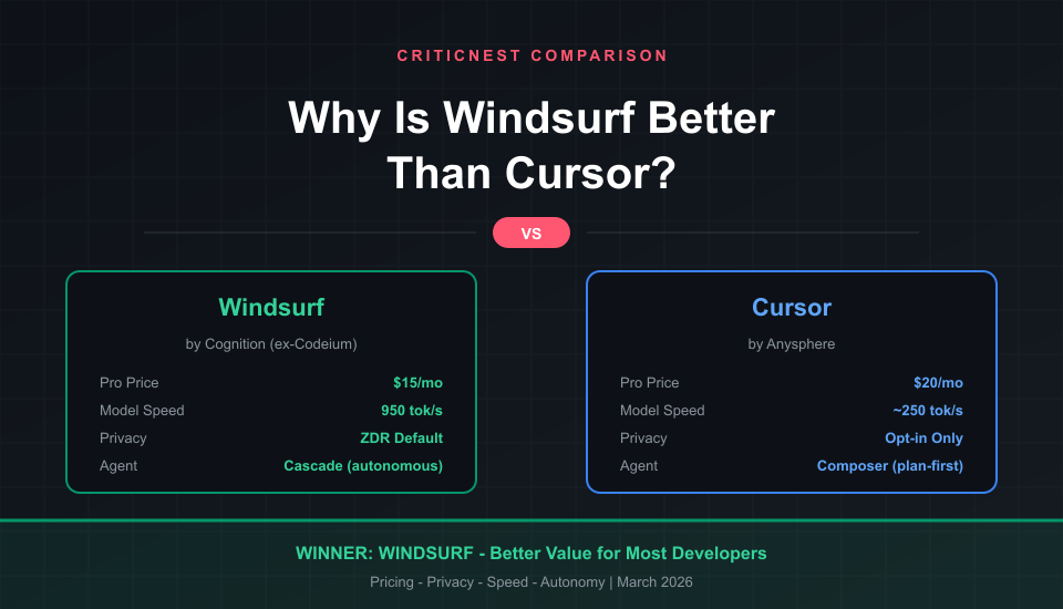 Windsurf vs Cursor comparison - why Windsurf is better for most developers in 2026