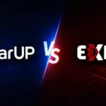GearUP vs ExitLag head-to-head comparison banner with the GearUP brand logo on the blue side and the ExitLag brand logo on the red side, separated by a VS marker, for the CriticNest 2026 ping reducer comparison