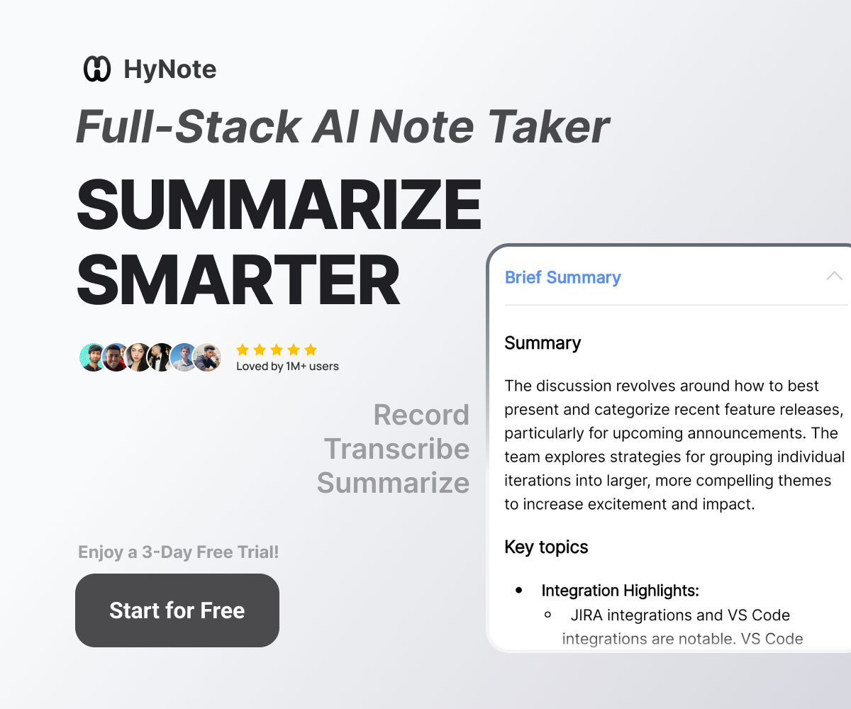 HyNote AI Smart Summary feature condensing meeting transcripts into structured highlights and action items