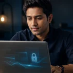 Is hide.me VPN Safe in 2026? An Audited No-Logs Review hide.me VPN 2026 review featured image showing a focused user evaluating the audited no-logs VPN service on a laptop with a privacy padlock interface