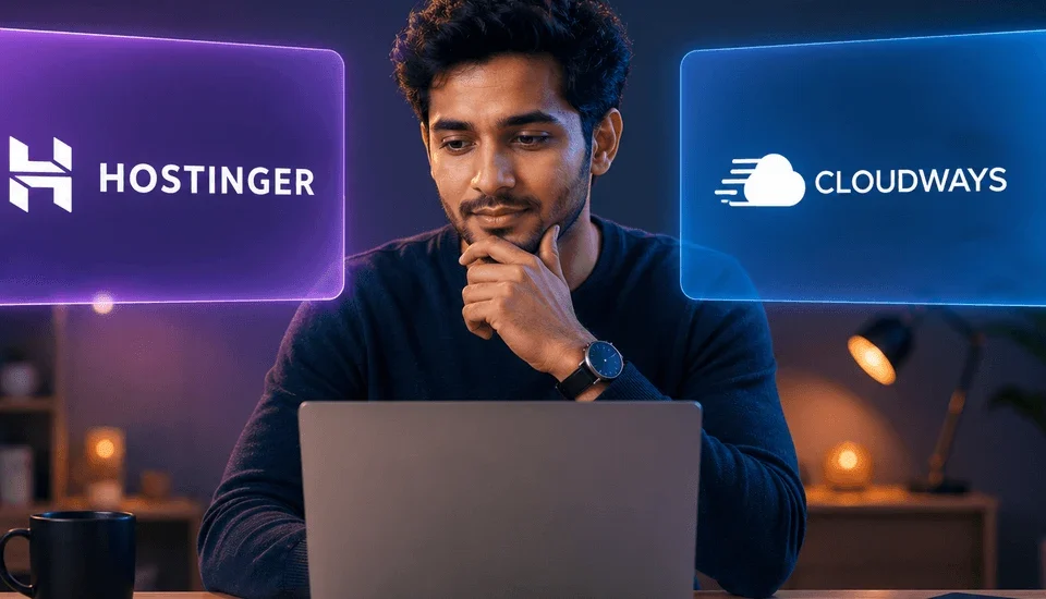 Cloudways vs Hostinger compared for 2026 by CriticNest: managed cloud hosting versus managed shared WordPress hosting on price, speed, ease of use, features, and scaling