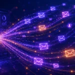 Best Email Marketing Software 2026 (Free & Paid, Compared) Glowing email envelopes fanning out from a marketing dashboard, representing the best email marketing software in 2026